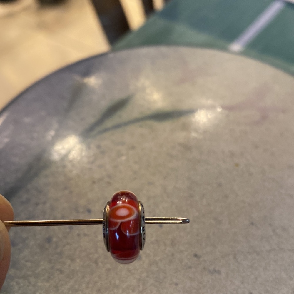 Pandora Murano Red/White Charm on Silver